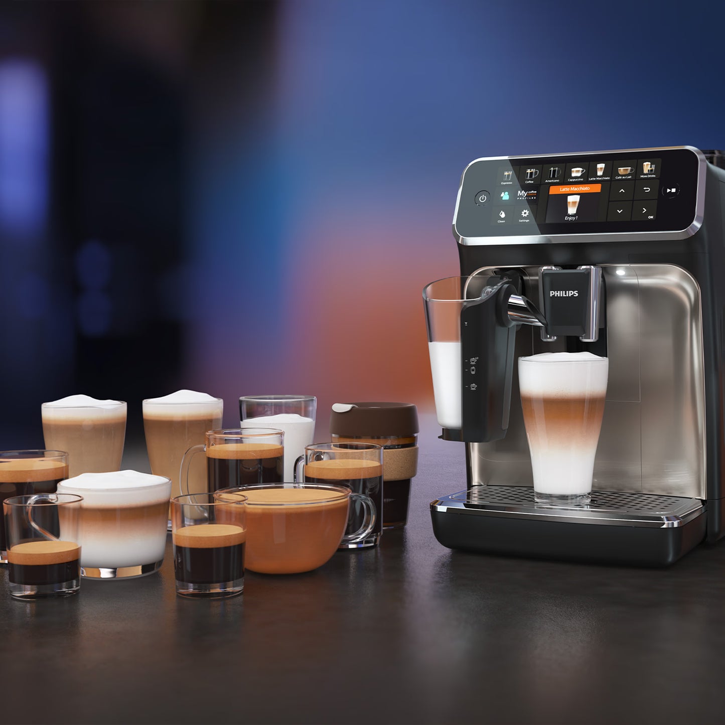 Kaffeevollautomat 5400 Series EP5447/90 Automatische Kaffeemaschine 12 Kaffeespezialitäten und 4 Benutzerprofilen, mit Milchaufschäumer, LatteGo Milchsystem, Touchdisplay- 15 bar - Schwarz