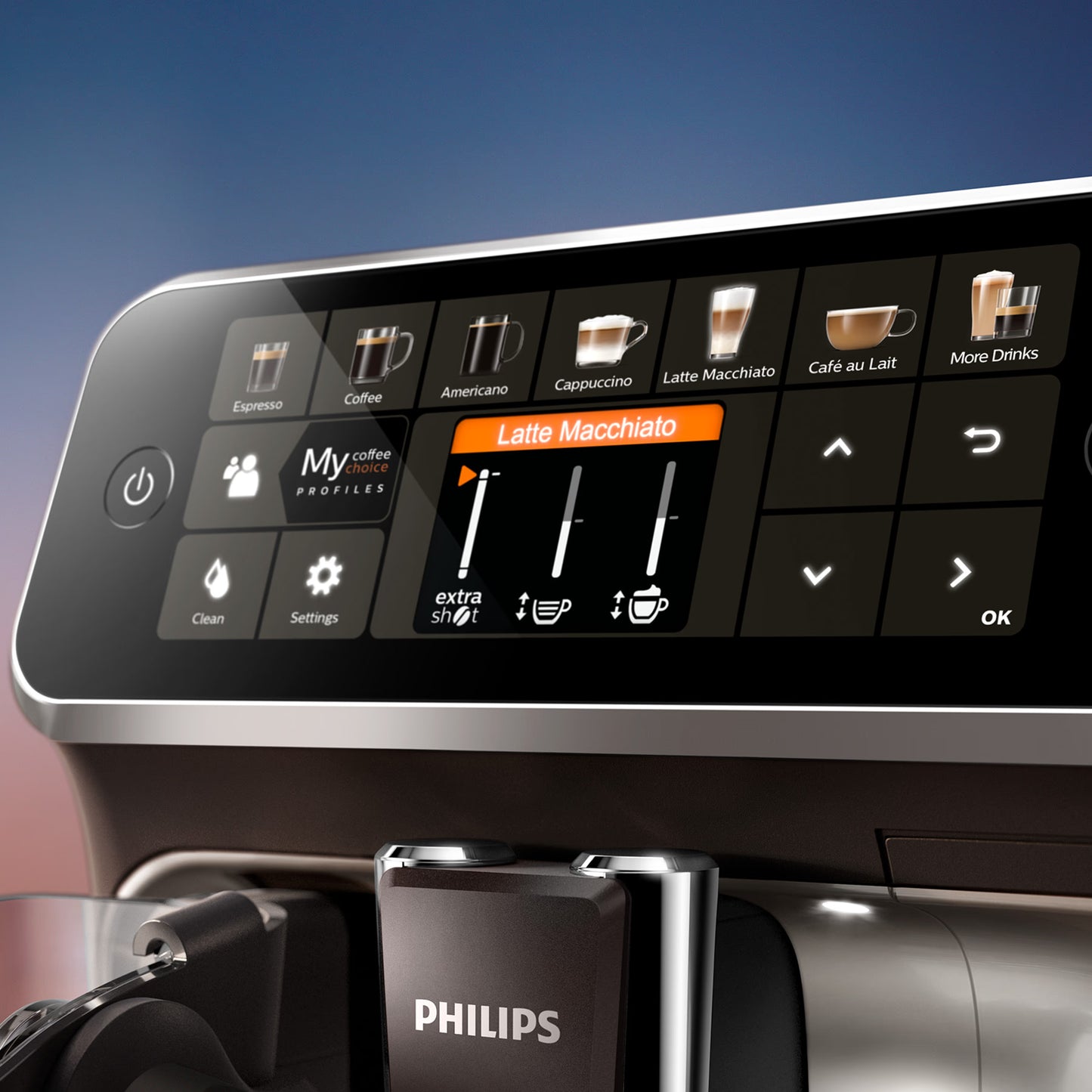 Kaffeevollautomat 5400 Series EP5447/90 Automatische Kaffeemaschine 12 Kaffeespezialitäten und 4 Benutzerprofilen, mit Milchaufschäumer, LatteGo Milchsystem, Touchdisplay- 15 bar - Schwarz