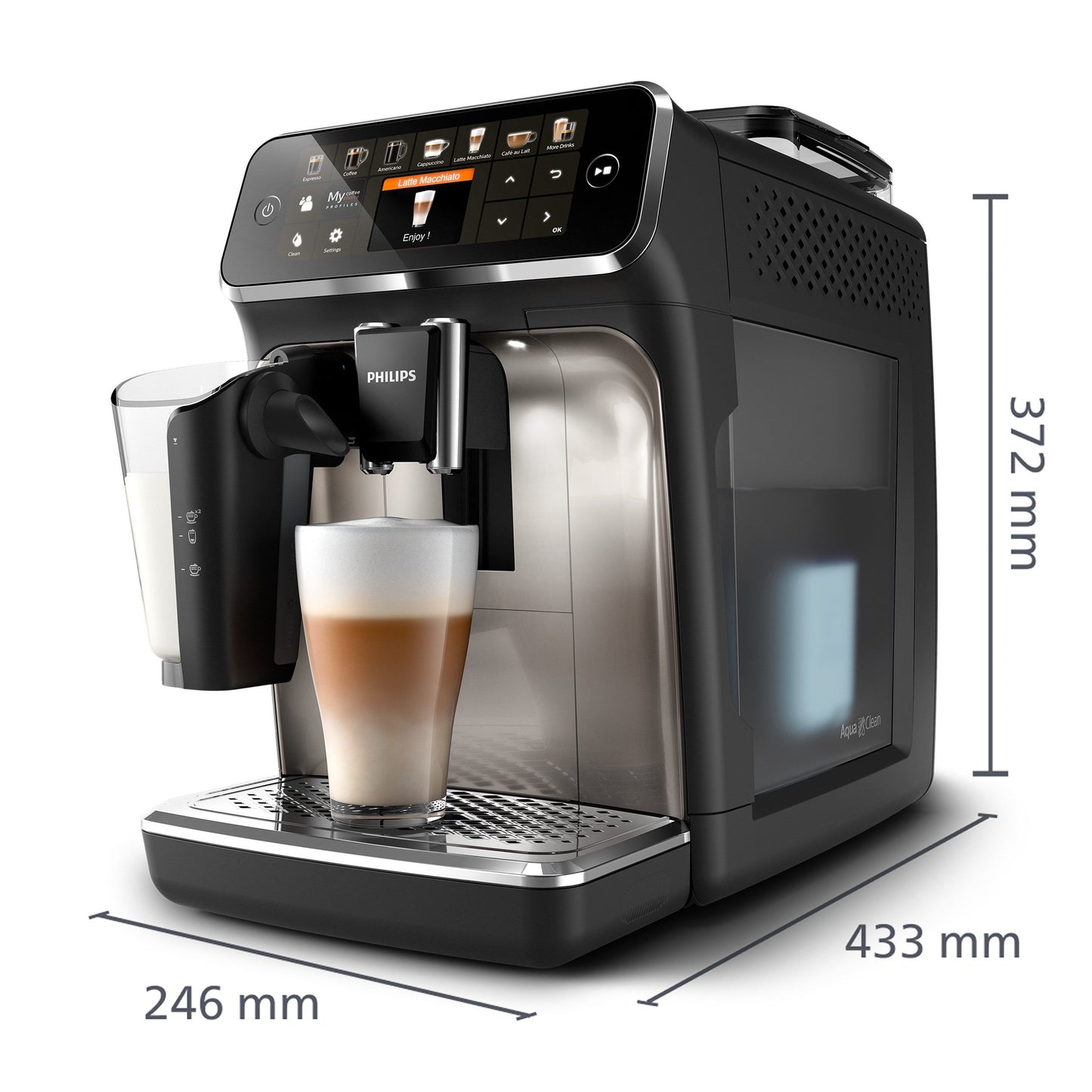 Kaffeevollautomat 5400 Series EP5447/90 Automatische Kaffeemaschine 12 Kaffeespezialitäten und 4 Benutzerprofilen, mit Milchaufschäumer, LatteGo Milchsystem, Touchdisplay- 15 bar - Schwarz