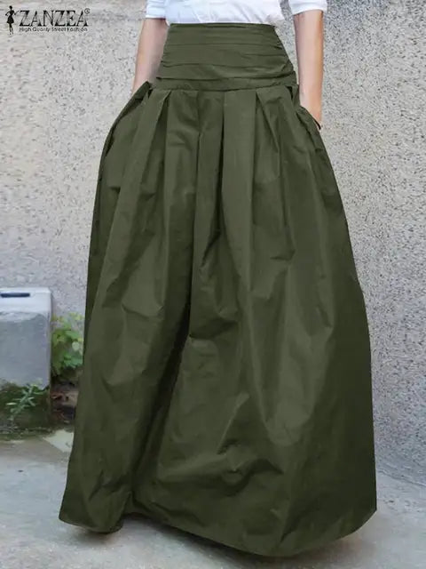 ZANZEA Fashion Women Summer Long Maxi Skirts Vintage Casual Loose Faldas Saia Robe Femme High Waist Solid Skirt Jupe Party Skirt