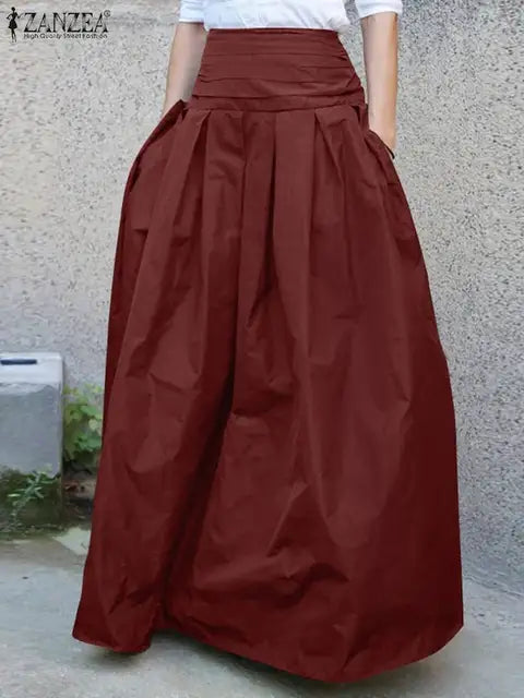 ZANZEA Fashion Women Summer Long Maxi Skirts Vintage Casual Loose Faldas Saia Robe Femme High Waist Solid Skirt Jupe Party Skirt