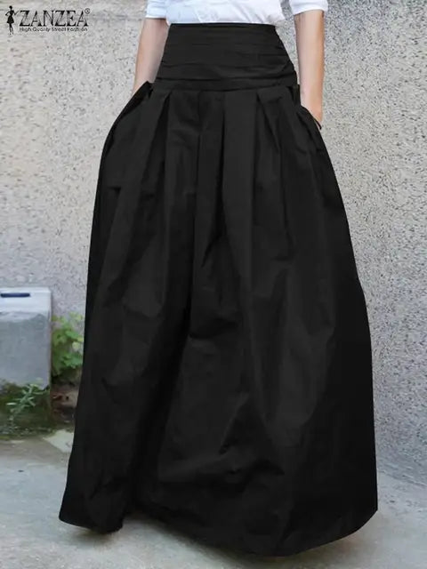 ZANZEA Fashion Women Summer Long Maxi Skirts Vintage Casual Loose Faldas Saia Robe Femme High Waist Solid Skirt Jupe Party Skirt