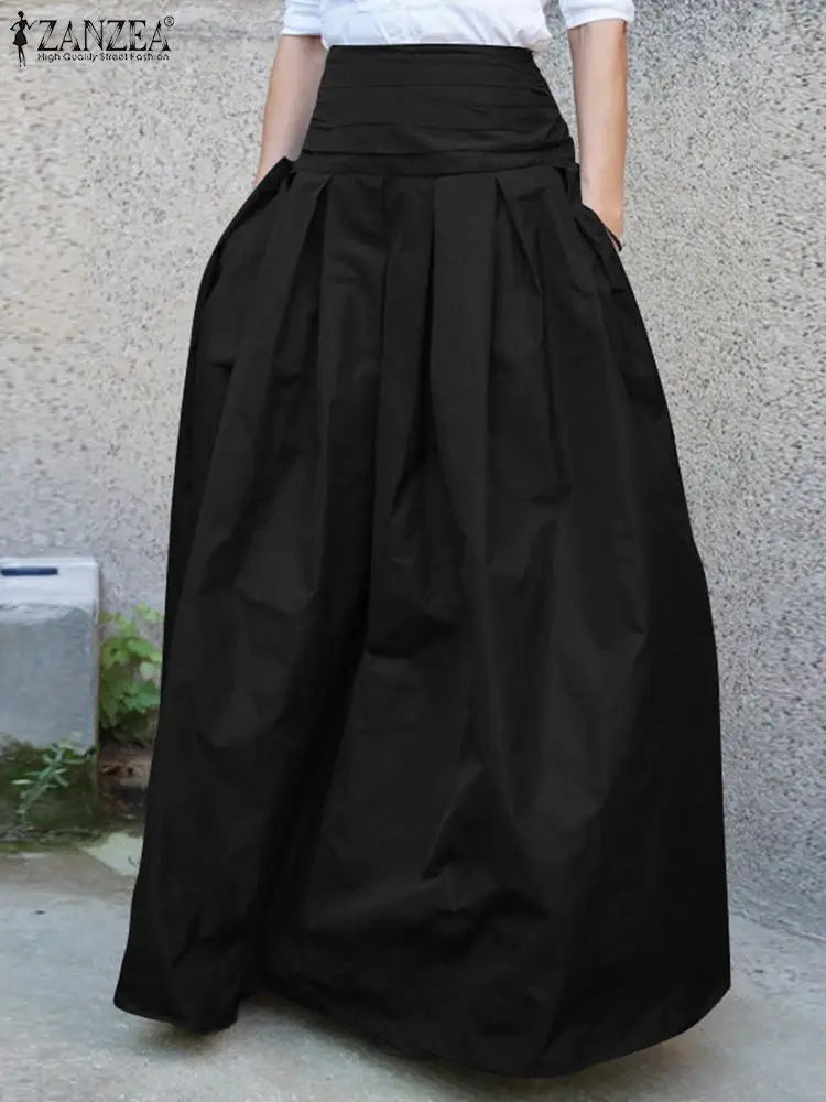 ZANZEA Fashion Women Summer Long Maxi Skirts Vintage Casual Loose Faldas Saia Robe Femme High Waist Solid Skirt Jupe Party Skirt
