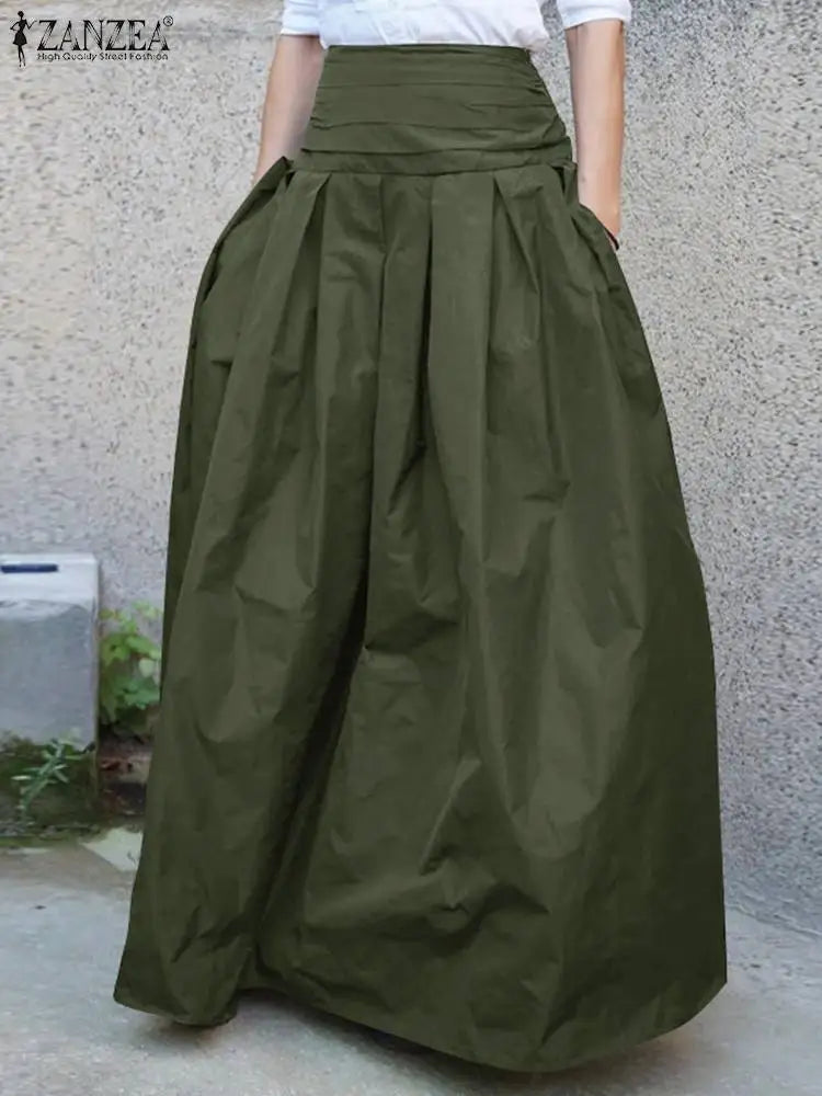 ZANZEA Fashion Women Summer Long Maxi Skirts Vintage Casual Loose Faldas Saia Robe Femme High Waist Solid Skirt Jupe Party Skirt