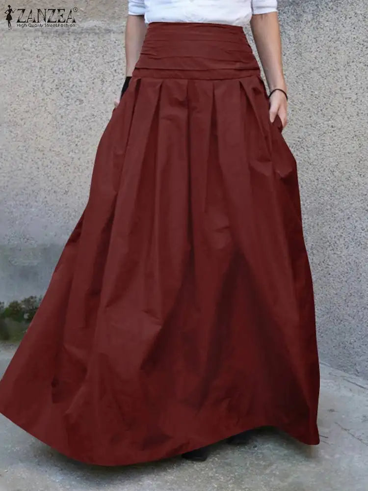 ZANZEA Fashion Women Summer Long Maxi Skirts Vintage Casual Loose Faldas Saia Robe Femme High Waist Solid Skirt Jupe Party Skirt
