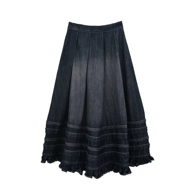 imakokoni girls Original early spring vintage denim skirt with dark blue  everything female skirt for women 233998