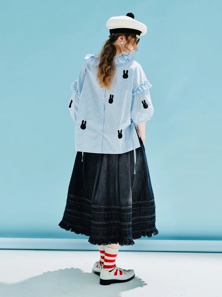 imakokoni girls Original early spring vintage denim skirt with dark blue  everything female skirt for women 233998